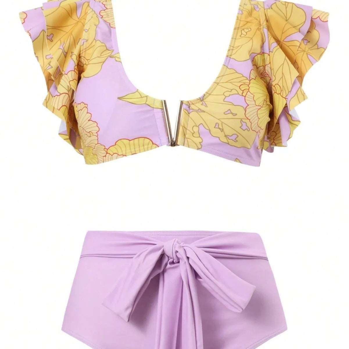 Women's colour-matched three-piece bikini set with skirt, blue, split design, polyester lining, size S to XL