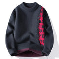 Men's loose fit knitted pullover jumper in rabbit fur polyester fabric with ribbed hem