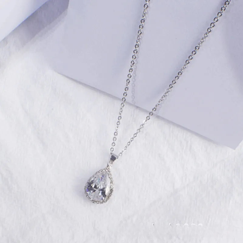 Rose gold geometric drop shape necklace with rhinestones in pink colour option