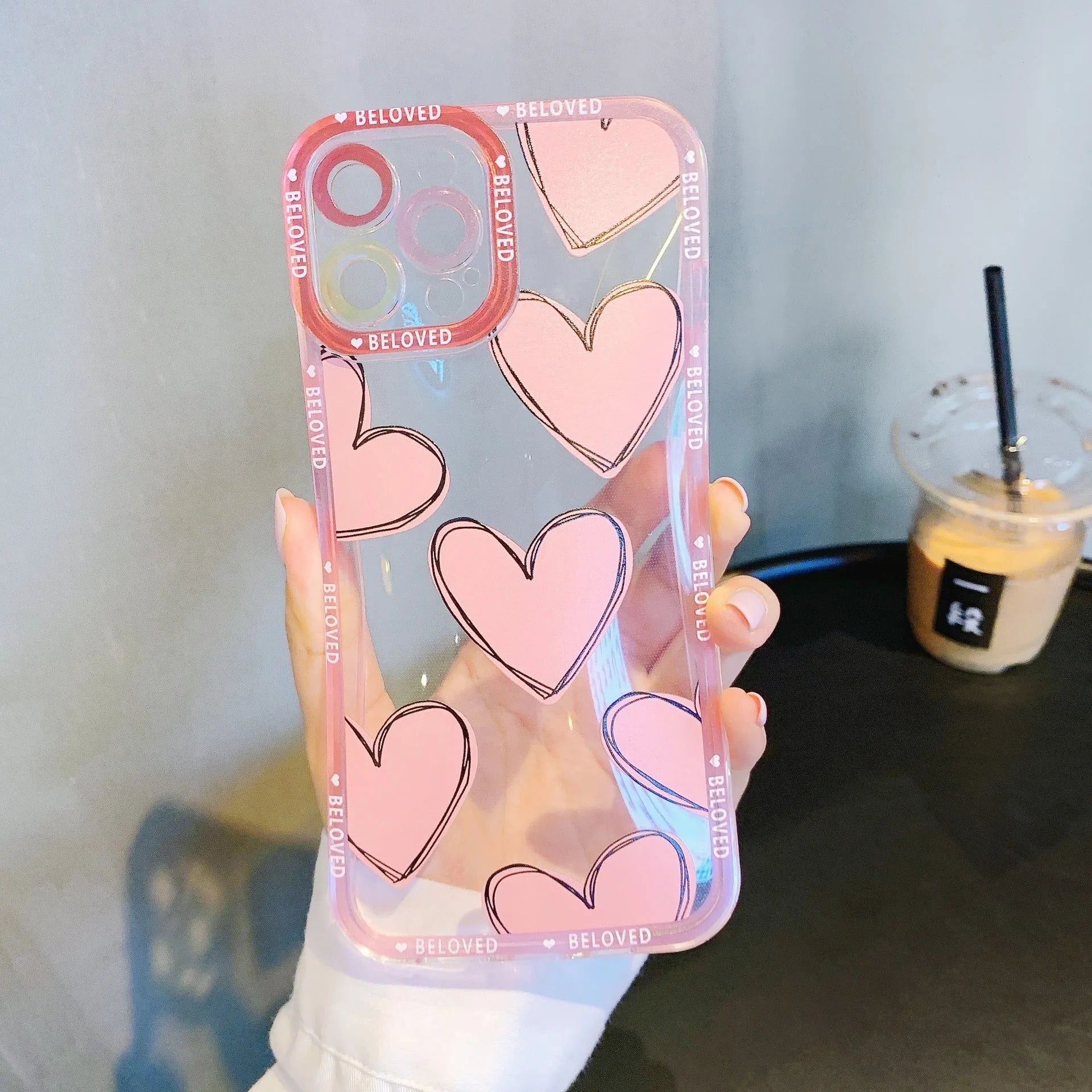 Pink and red love heart angel eyes design TPU back cover case for Apple iPhone.