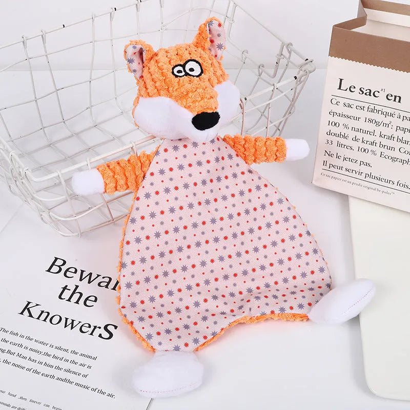 Brown fox-shaped pet stuffed toy with velvet fabric and crinkle paper sounds for cats and dogs