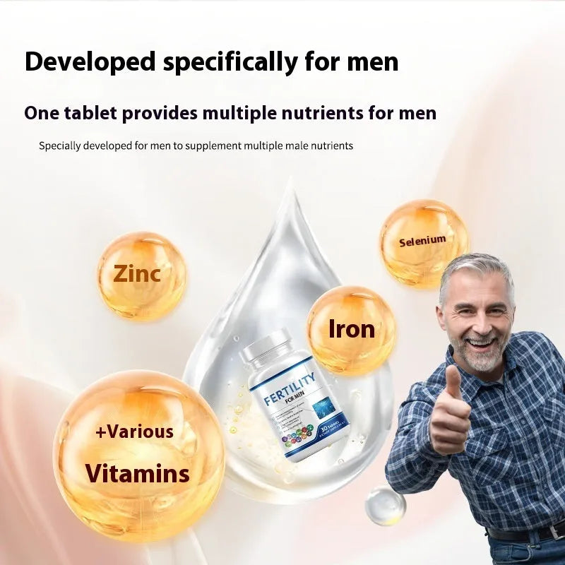 Bottle of 60 male fertility tablets with COMLEX vitamin mineral amino acids formula