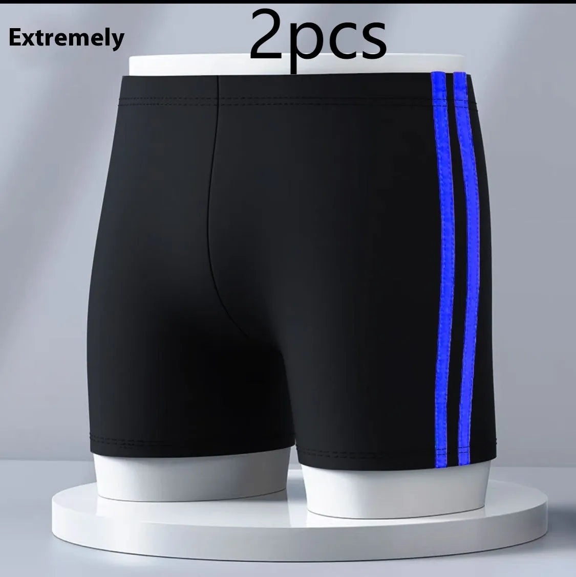 Anti-embarrassment boxers swimsuit for men plus size L XL dark blue polyester polypropylene hot spring swimming trunks