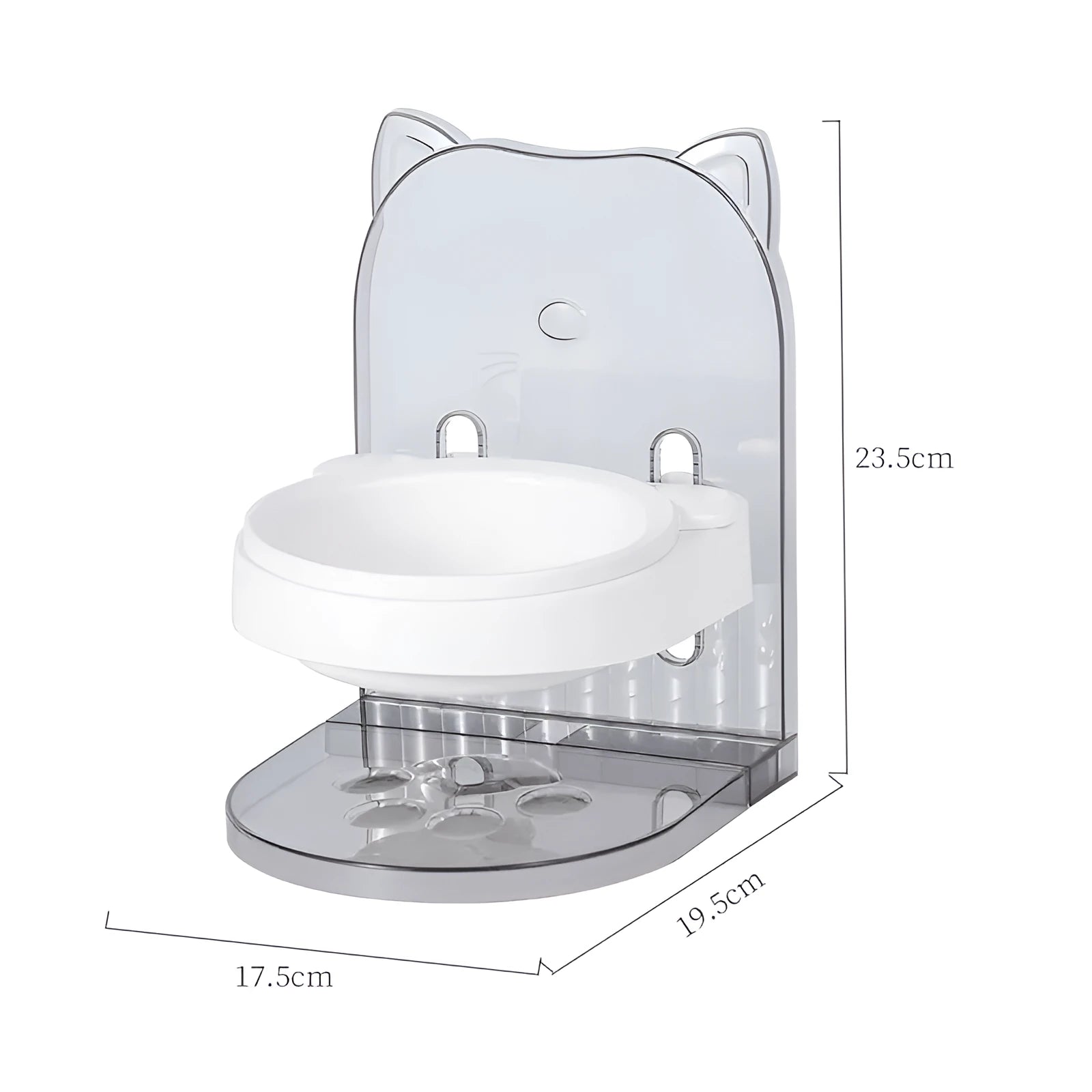 Adjustable height cat feeding bowl with neck protection and anti-spill design in grey colour