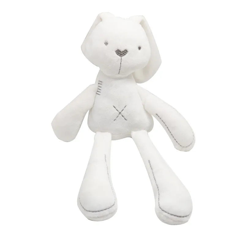Soft 40cm baby rabbit short plush toy in pink, white, and orange for infants 0-3 years