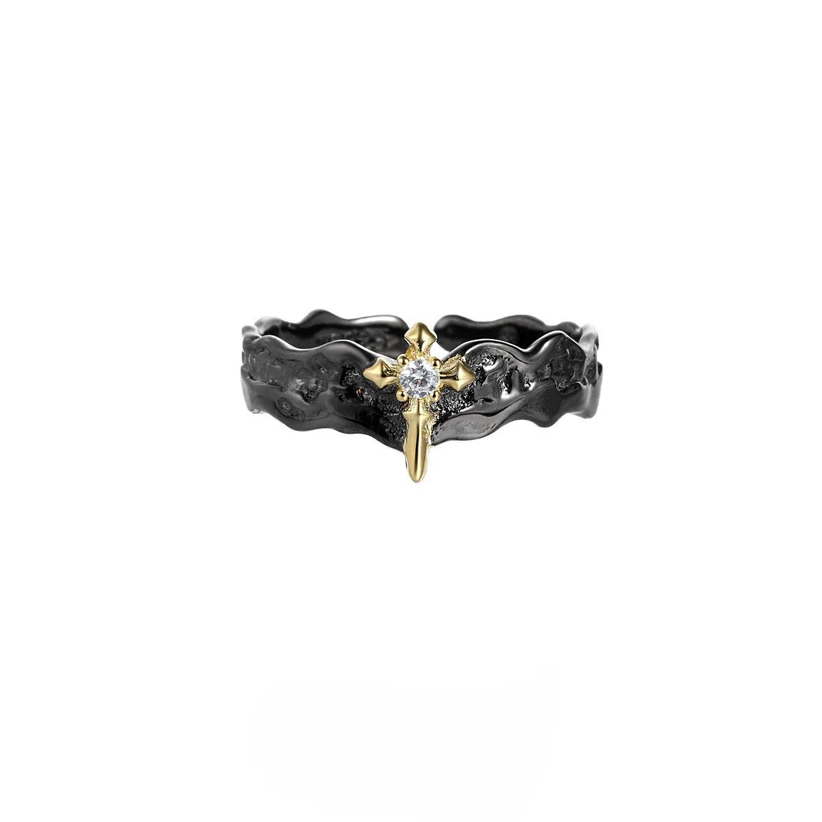 Princess Knight Couple silver ring with adjustable opening in white gold or black gold electroplated finish