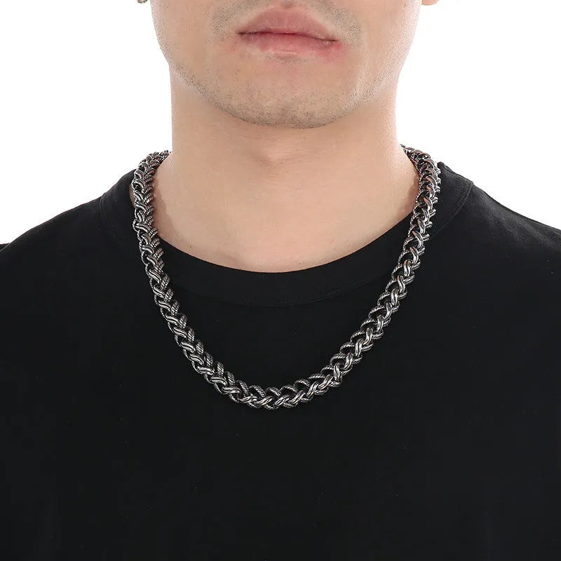 Men's titanium steel keel chain necklace with geometric shapes and antique silver finish