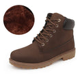Men's pink high-top Martin boots with velvet lining, round toe, and front lace-up closure on a flat sole.