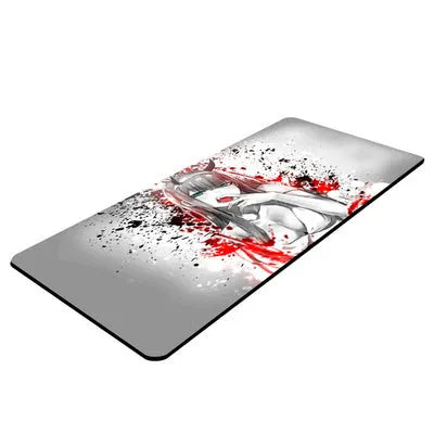 Pink cloth keyboard mat with Darling in the Franxx anime print on a desk