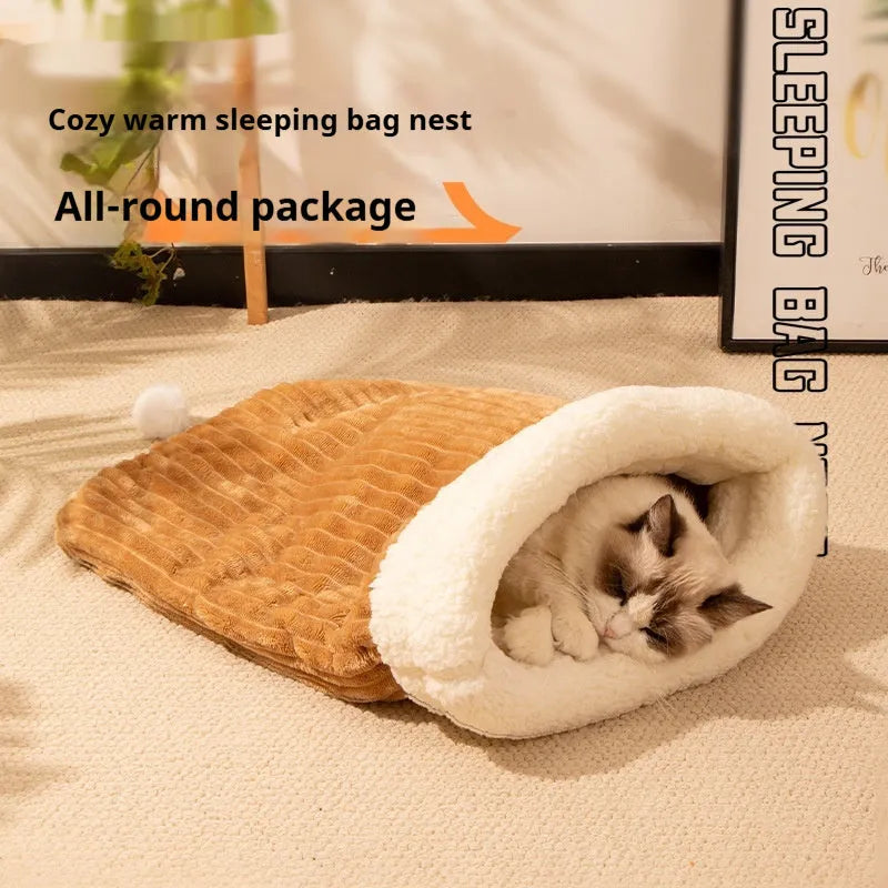 Cat sleeping bag nest measuring 50x40 cm in blue rabbit design with enclosed sides