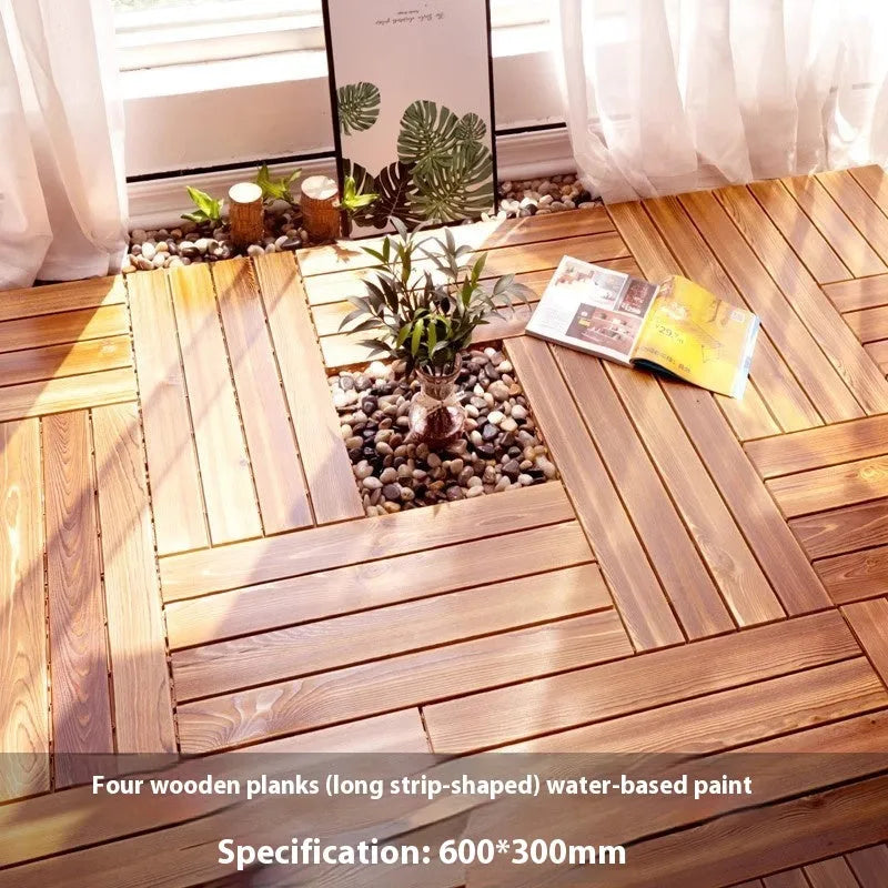 Camphor pine wood flooring tiles with brushed durable finish measuring 30x30cm