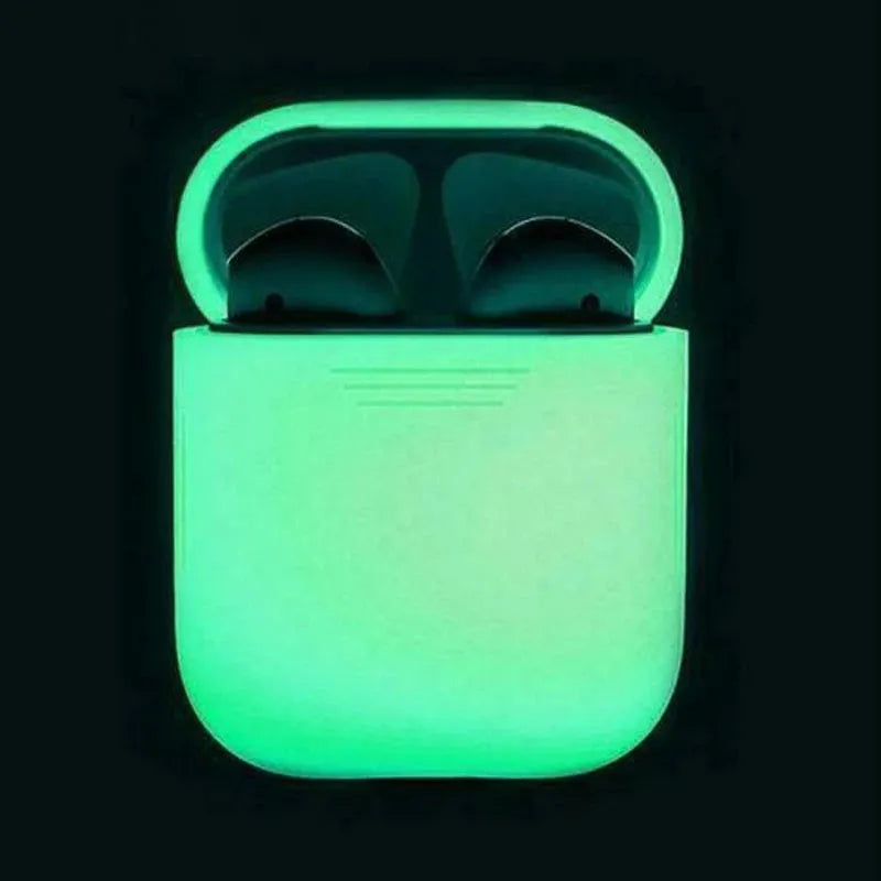 Luminous solid colour silicone flip-top protective case for Apple AirPods earphones.
