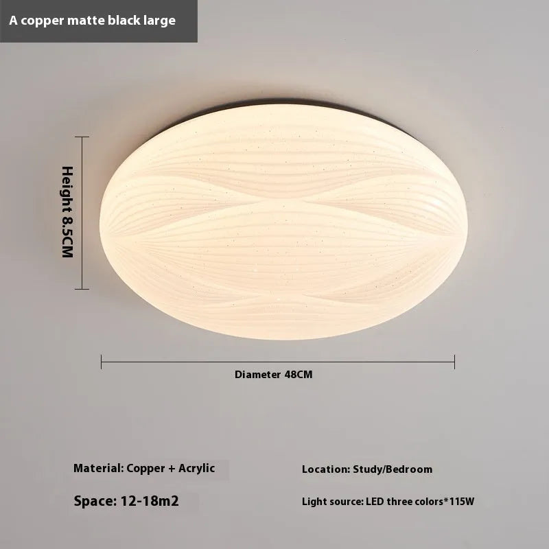 Modern light luxury cream style copper round ceiling lamp for bedroom with 26cm diameter option