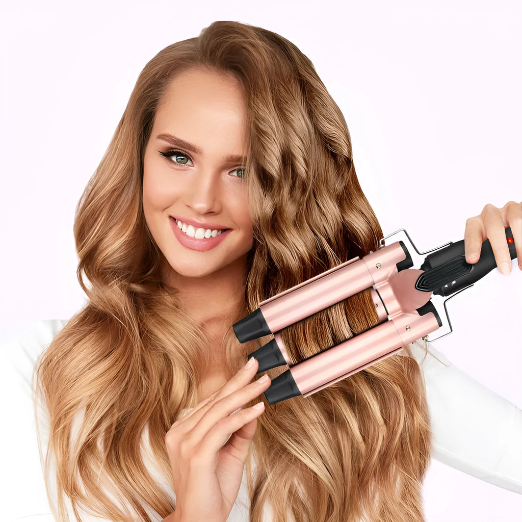 Three-tube water wave hair curler with dual curling and straightening functionality