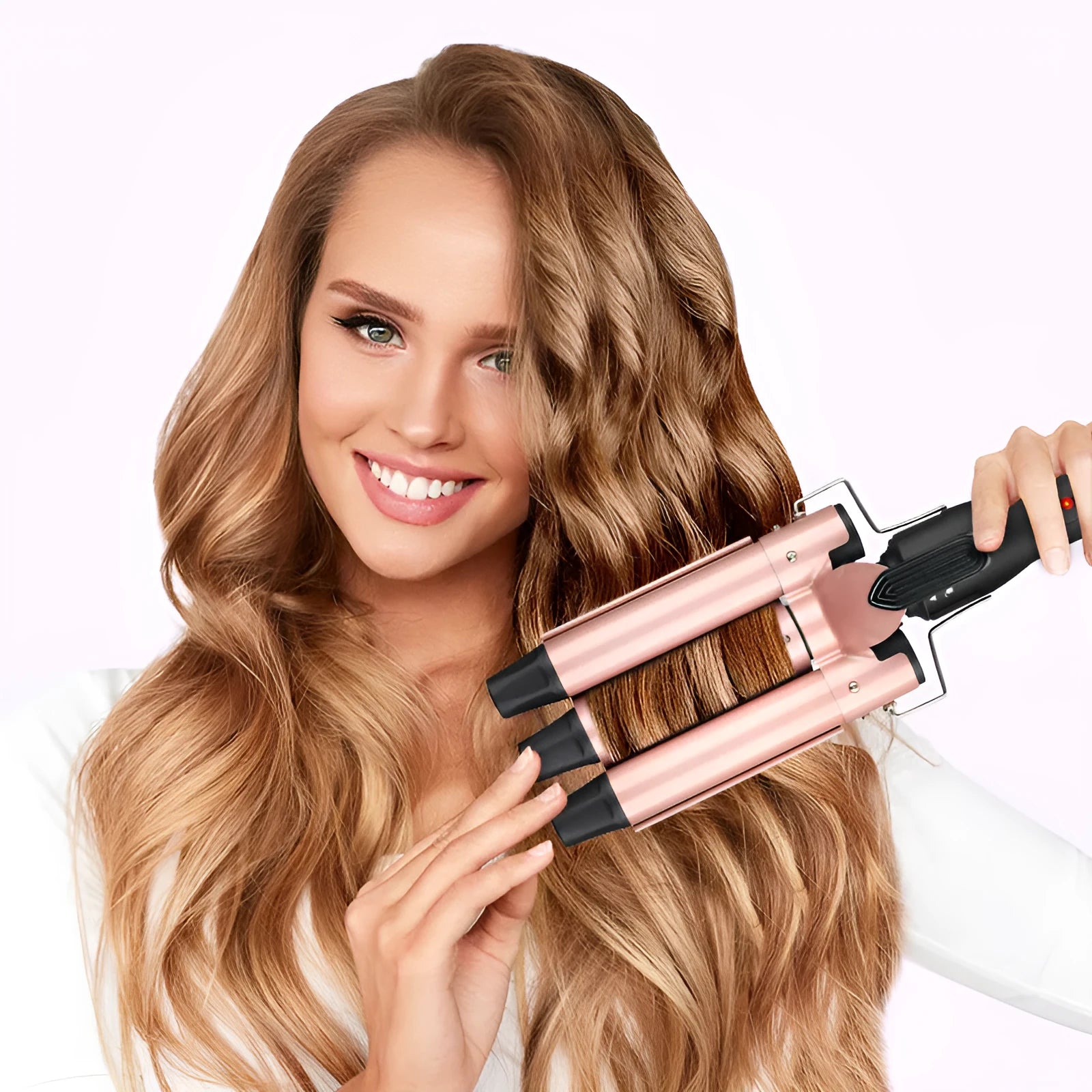 Three-tube water wave hair curler with dual curling and straightening functionality
