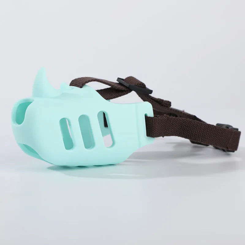 Silicone pet muzzle anti-bite in sky blue for medium and large dogs with breathable air-hole design