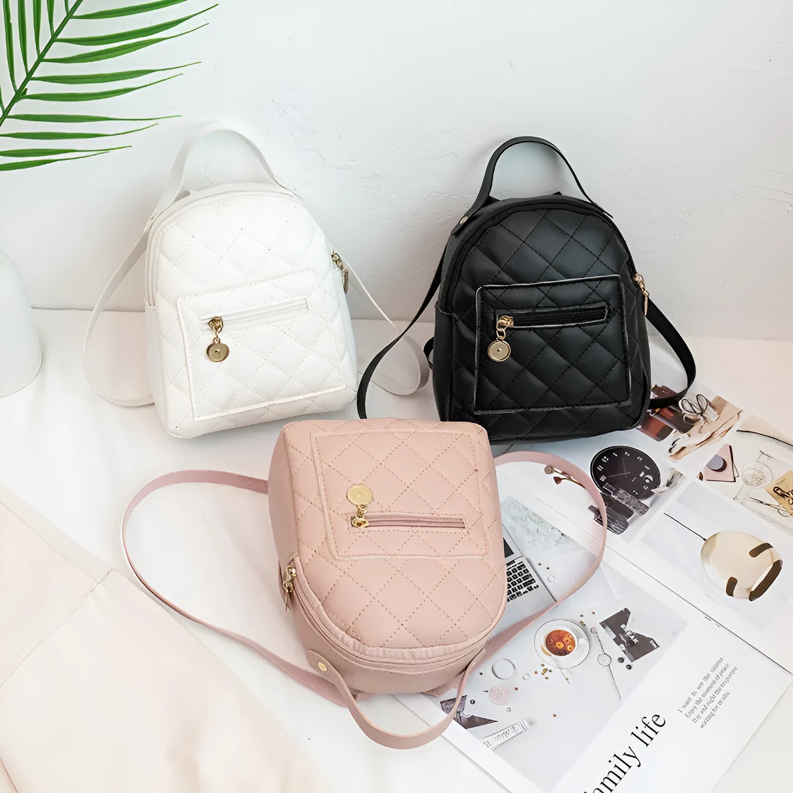 Girls' Korean style embroidered hardback square school bookbag in black, pink or white measuring 16x7x19cm