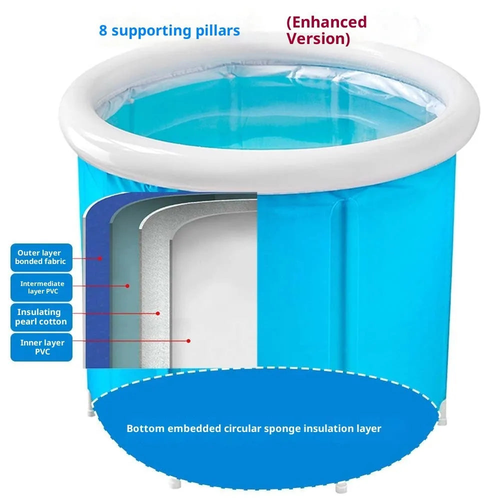 Blue inflatable foldable PVC bath barrel for adults universal size portable tub