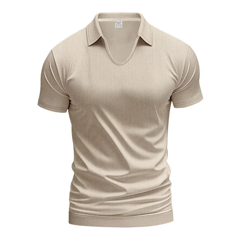 Men's loose fit V-neck short sleeve t-shirt in cotton blend fabric shown in multiple colour options