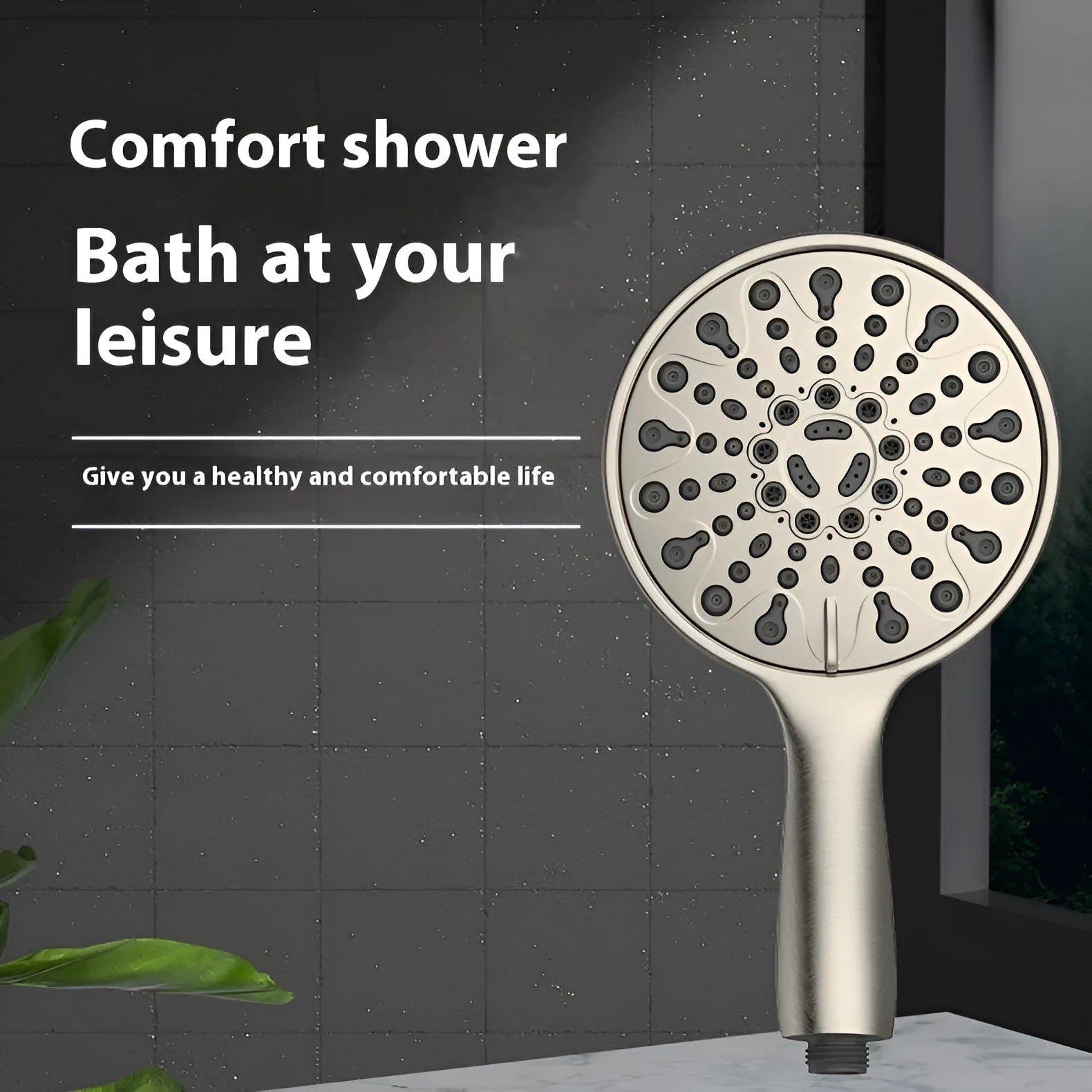 Portable 6-inch handheld shower head with electroplated finish and six-function selector