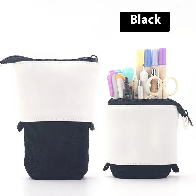 Corduroy stationery case with telescopic drop-down design in six colour options