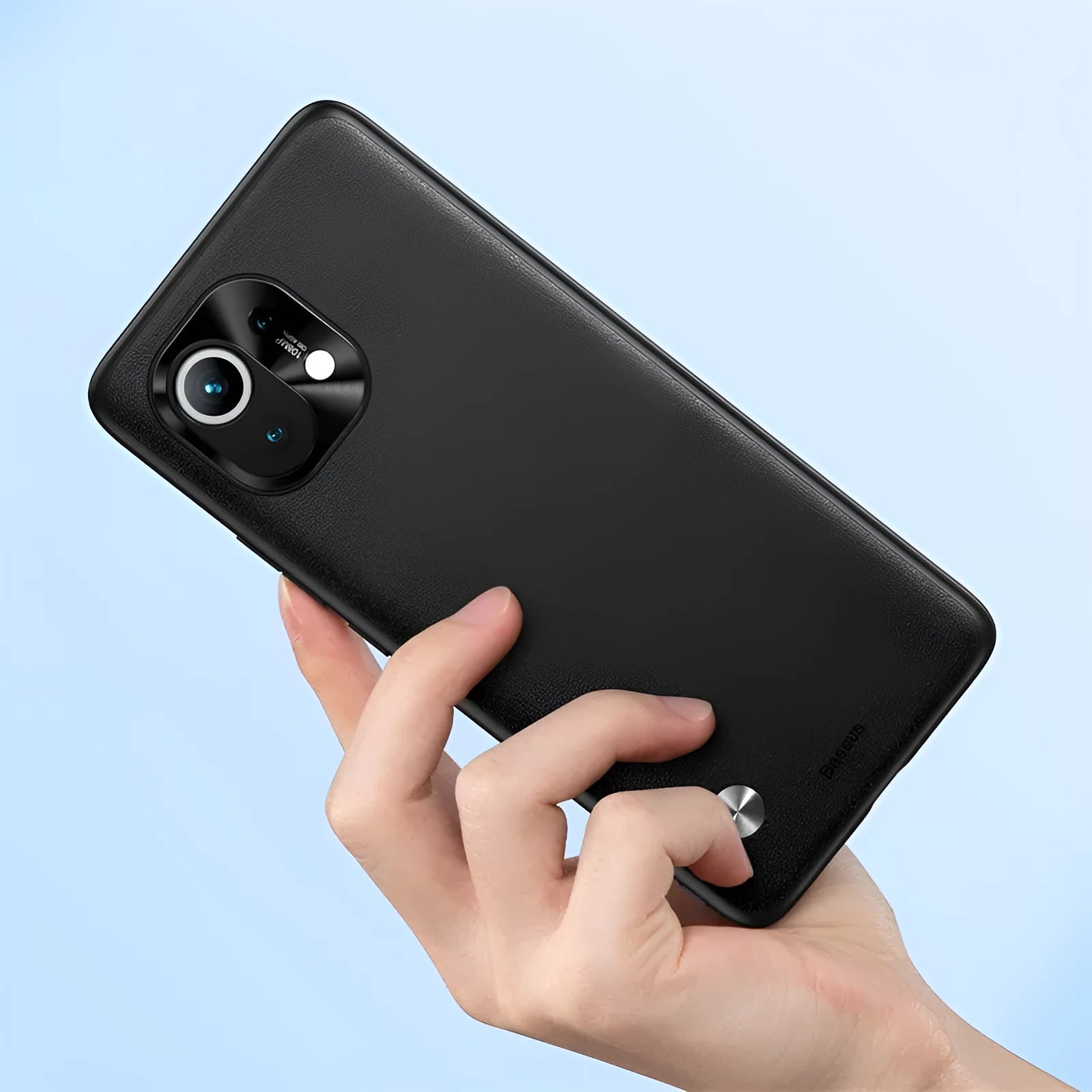 Alloy plain leather phone case for Xiaomi 11 in black and smoky purple colour options