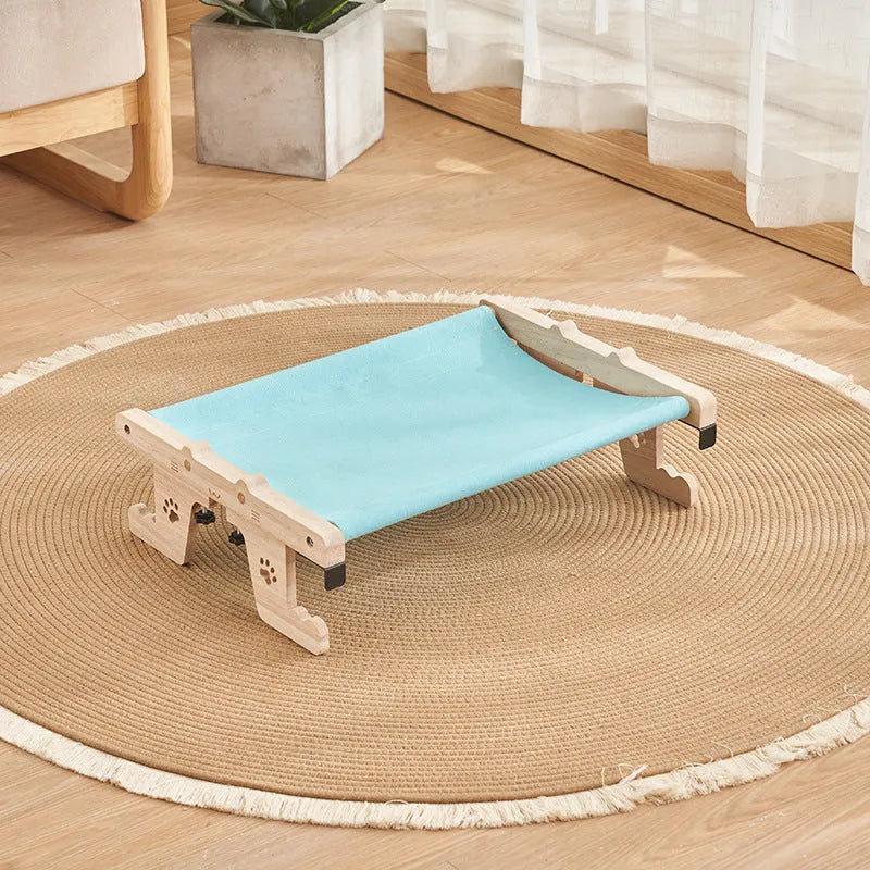 Wooden cat hanging bed mounted to window with seven style variations for balcony or bedside use