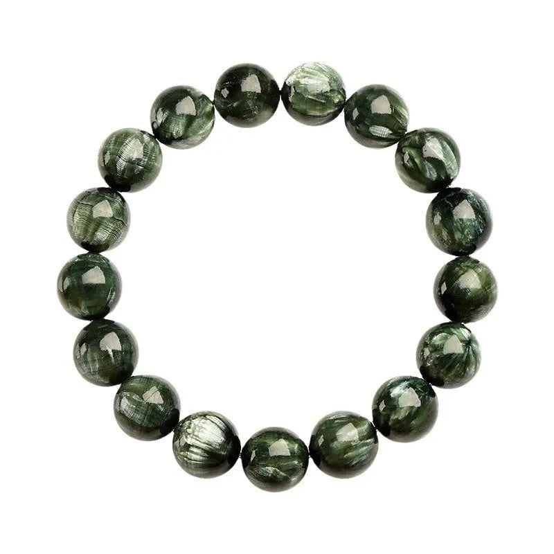 Natural green dragon crystal bead bracelet with geometric 8-9mm beads and Ruyi decoration.