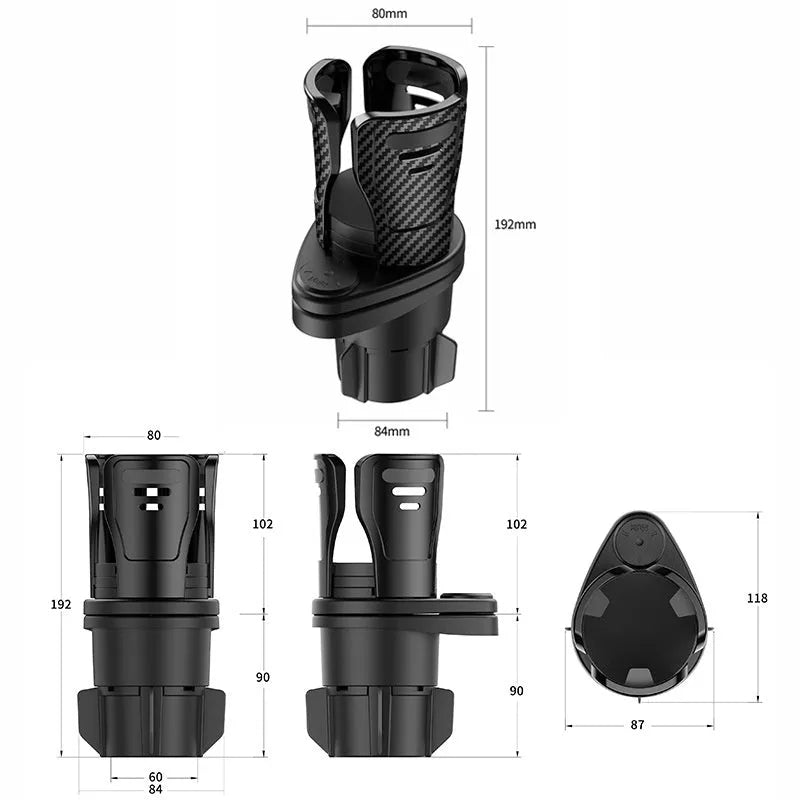 Black ABS plastic car cup holder modification accessory in carbon fibre and matte finish