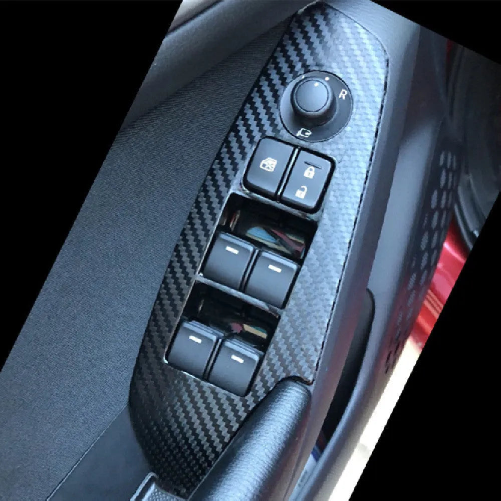 Set of four TPU transparent protective films for car door control panels on a 2014-2019 vehicle.