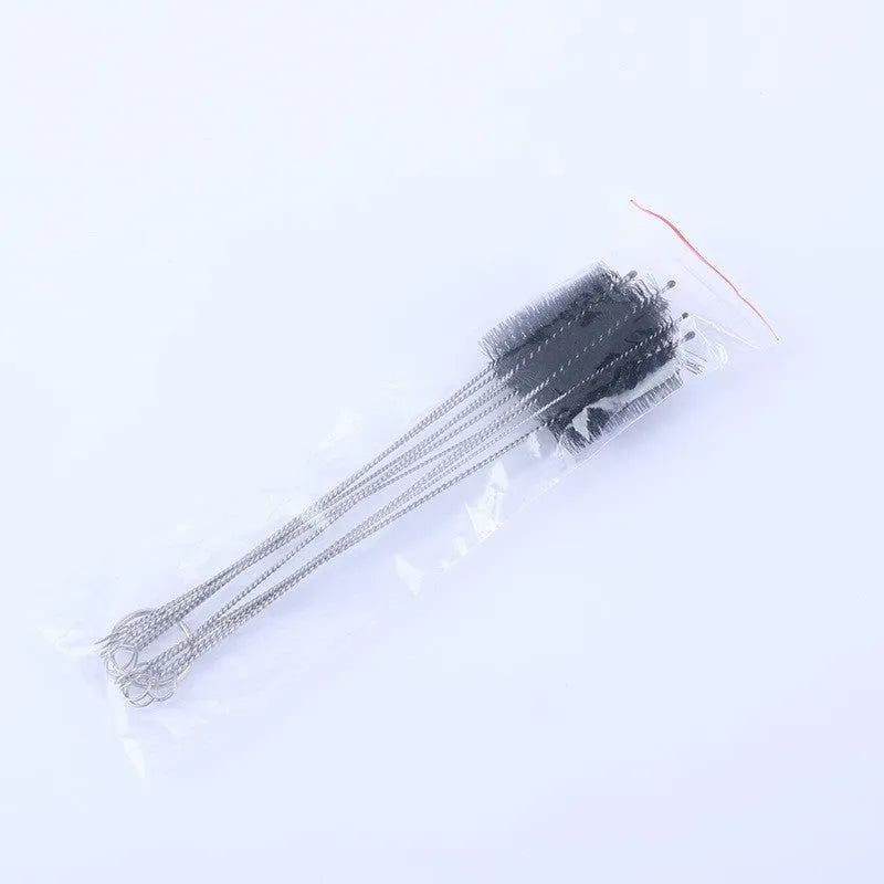 Nylon cleaning brush set with stainless steel handle for reusable straws, black and white options