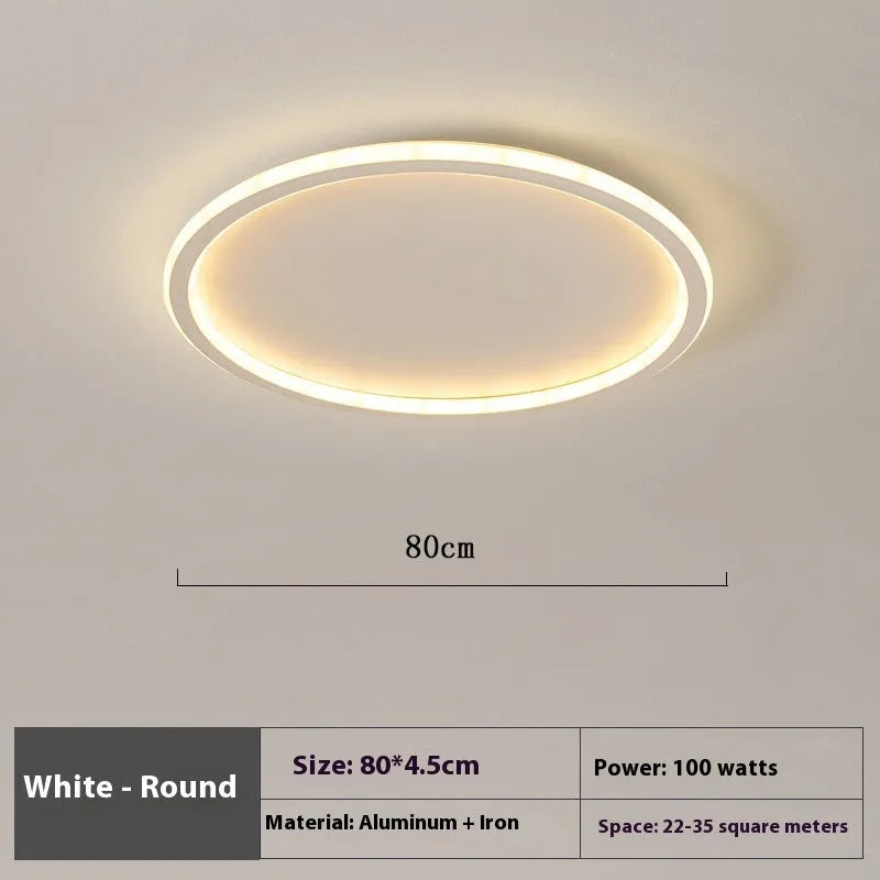 Minimalist circular LED ceiling lamp in black, gold, or white finish with dimming control