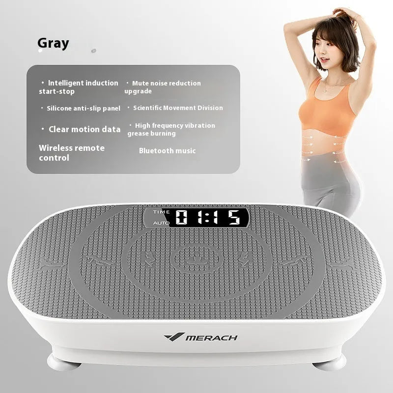 Portable smart power plate in grey colour showing compact 58x38x16cm dimensions with Bluetooth connectivity