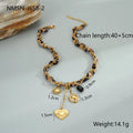 Leopard Love stainless steel necklace with 18K gold plating, showing geometric Big Heart or Love Sun pendant on an adjustable chain.
