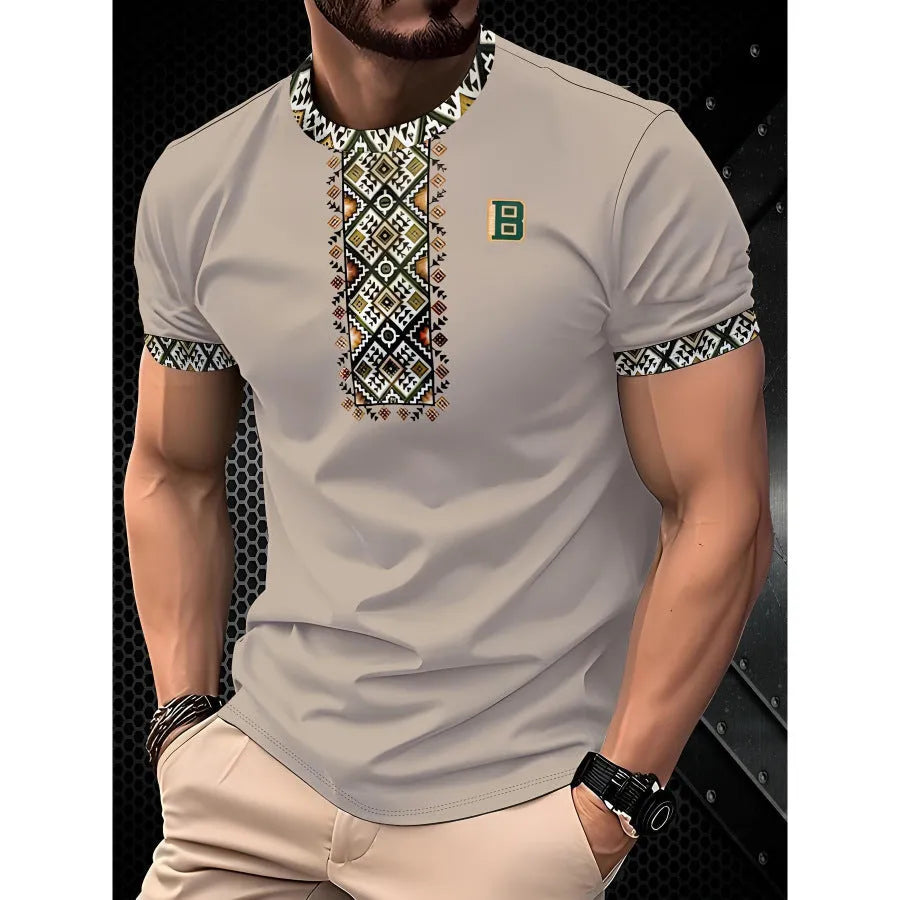Men's loose fit short-sleeved T-shirt with digital 3D printed stripes pattern
