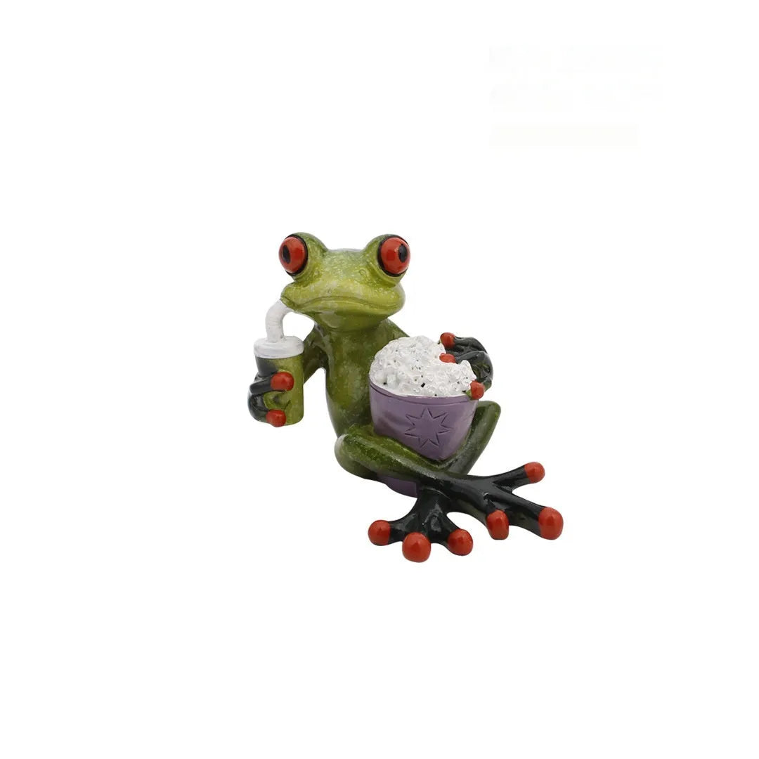 Pastoral style synthetic resin frog sculpture decoration for home interiors.