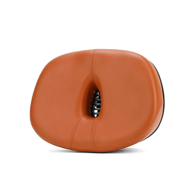 Red mountain bike saddle with thickened cushioning and reflective stickers, showing 210x270mm dimensions