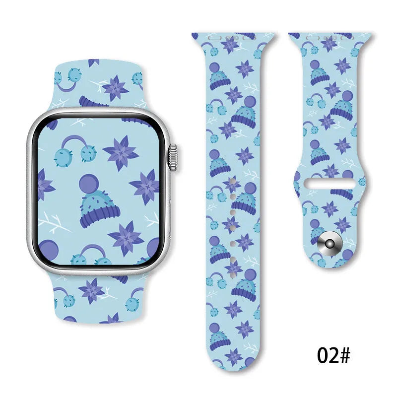 Christmas silicone watch strap in solid colour style 01, fitting 38-49mm watch cases with push-pin fitting