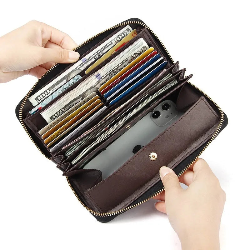 Genuine leather long wallet for women with anti-theft card slot in multiple colour options