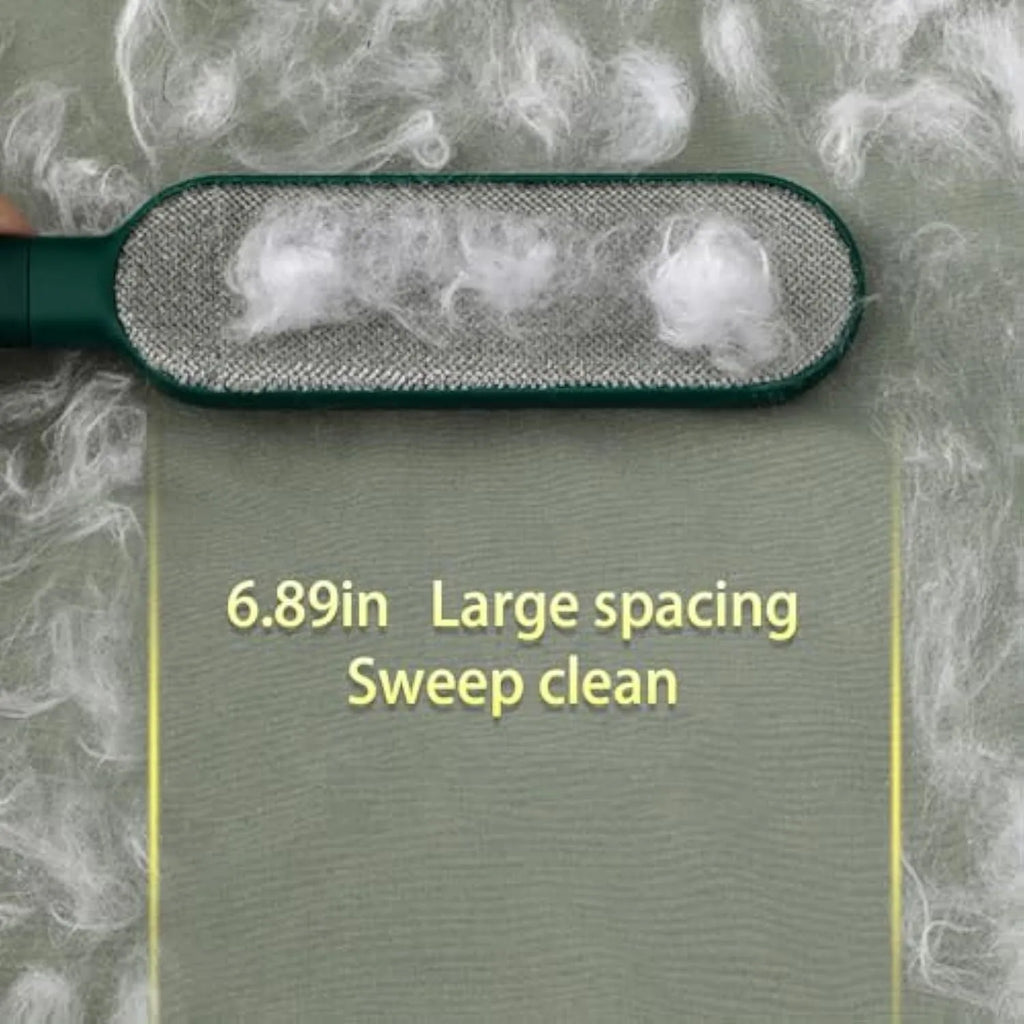 Double-sided reusable pet hair remover brush with storage box in blue, green or white.
