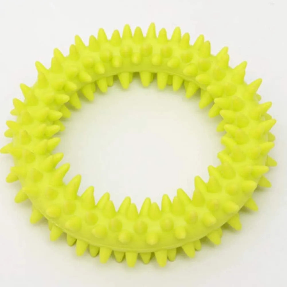 Blue spiky TPR circle ring dog chew toy for dental cleaning and bite training