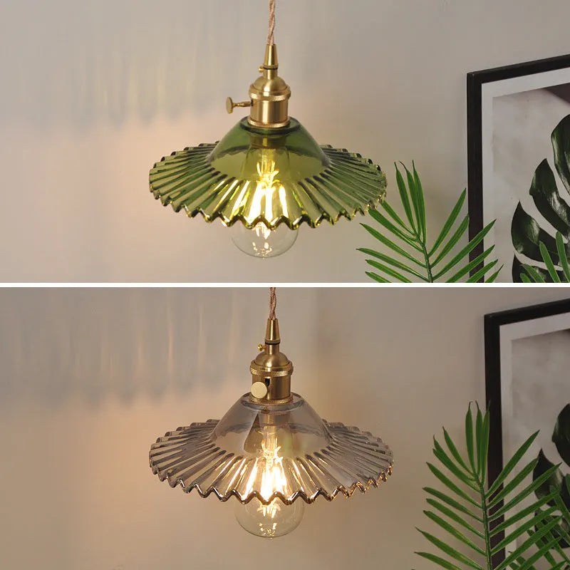 Retro brass lotus wall lamp with glass shade in multiple colour options
