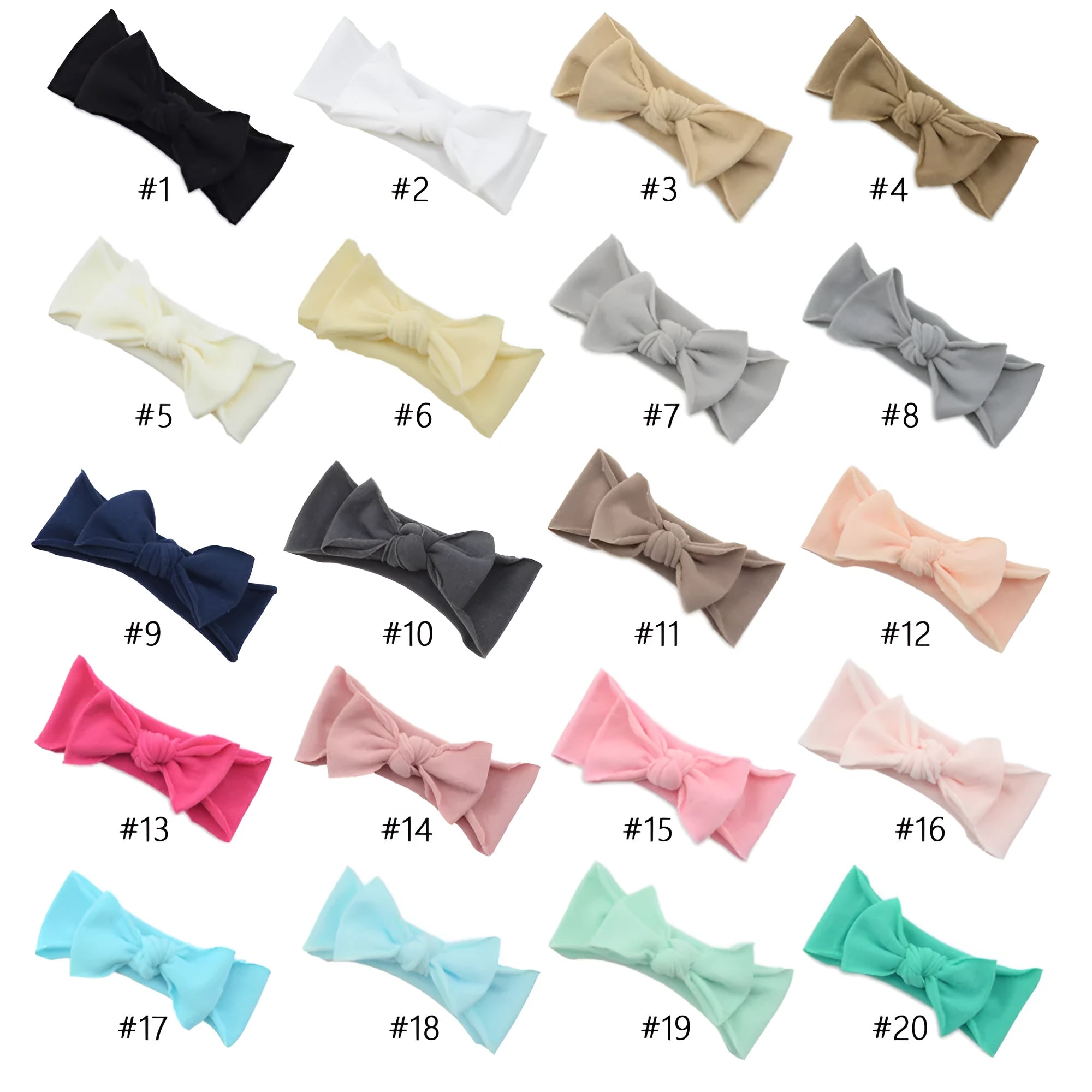 Solid colour knotted cloth headband for baby girls with bowknot design, available in 37 colours