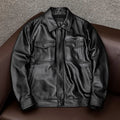 Plus size men's lapel short leather jacket in black or brown with side seam pockets