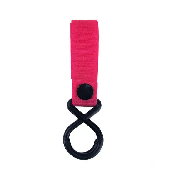 A selection of luggage Velcro hooks in various colours including red, blue, green, and yellow on a white background