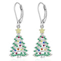 Women's copper Christmas tree earrings with star-shaped pendant and white gold colour finish