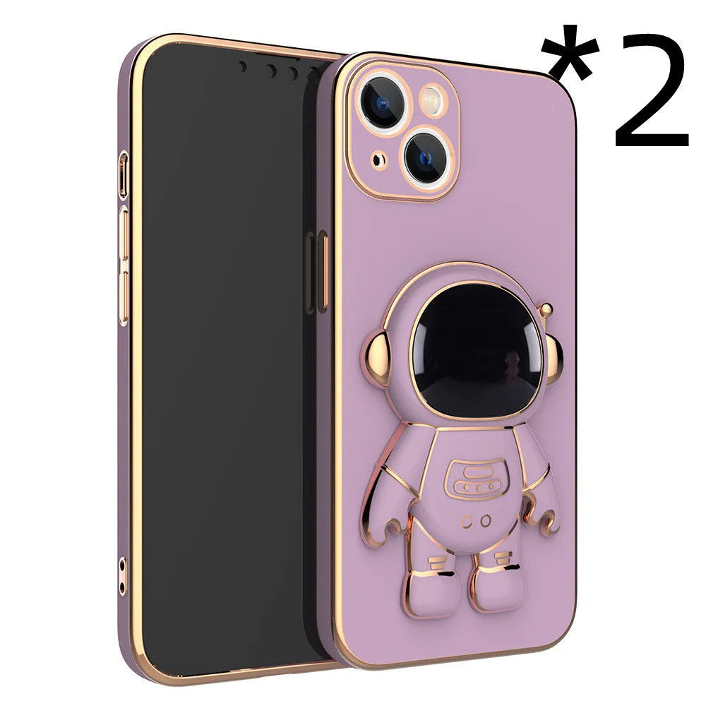 3D astronaut TPU phone case with electroplating bracket for iPhone, in black