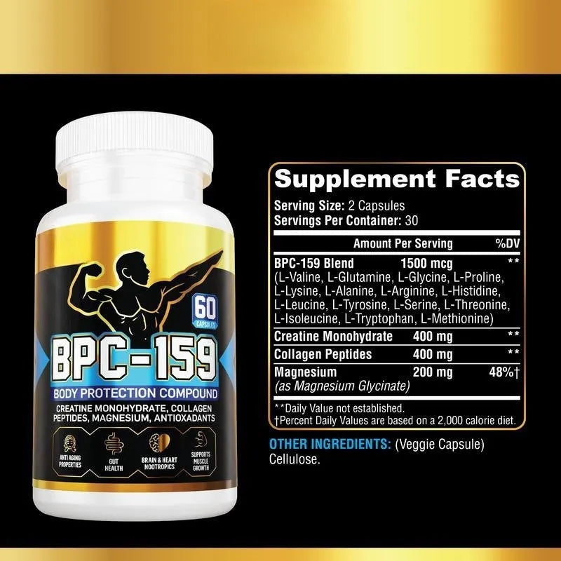 Body energy supplement capsules in bottle for skin health and general wellbeing support