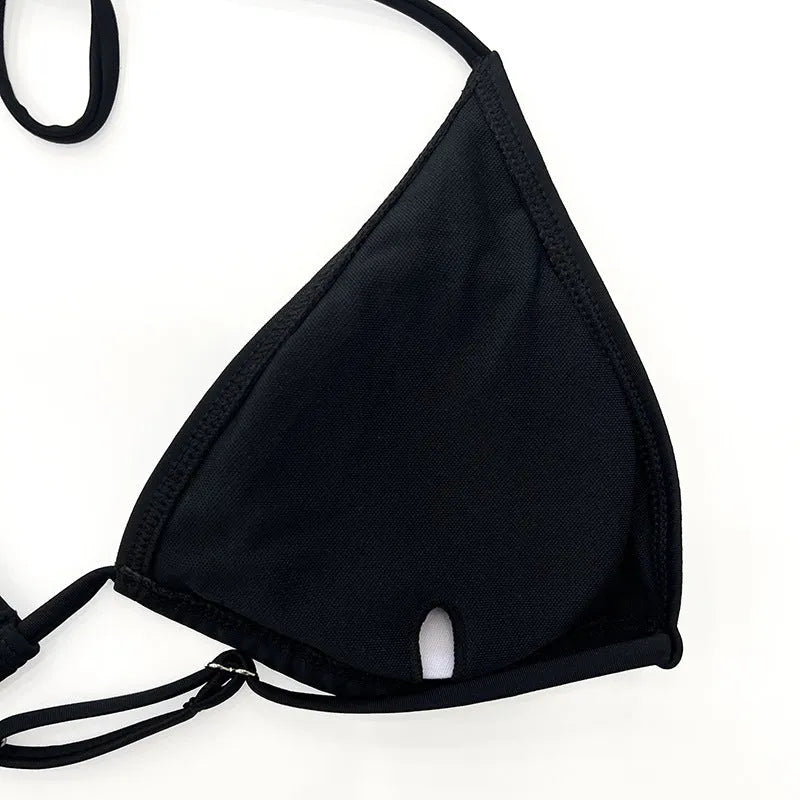 Black mesh bikini four-piece set with long sleeves for women's swimming