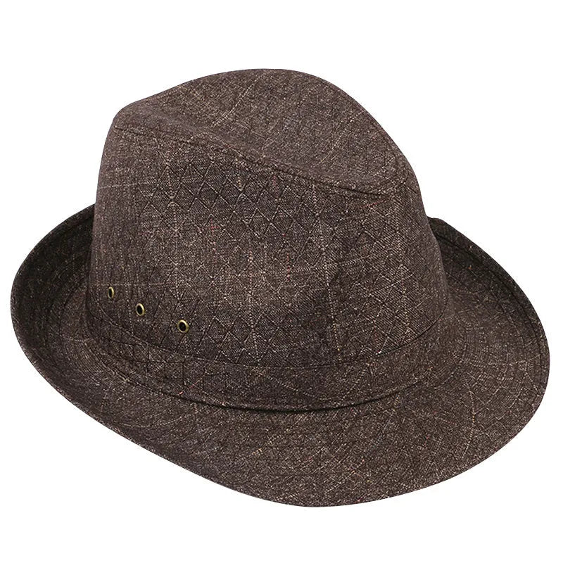 Men's thickened fedora hat shown in classic colours with size options from 57 to 60 centimetres.